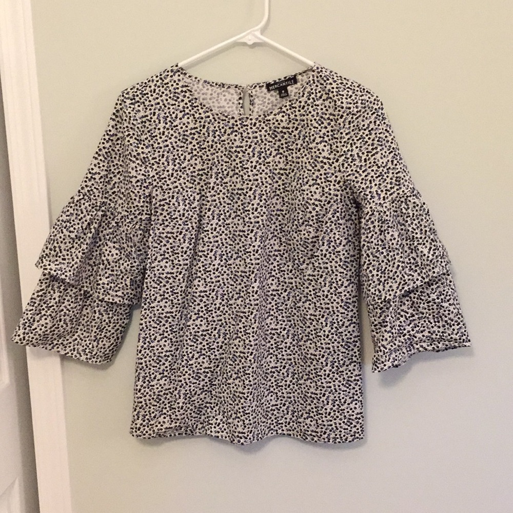 Slate and navy floral blouse